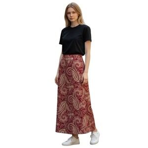 VTG Y2K 90s Banana Republic Wrap Style‎ Skirt Sz 14 Red Paisley Rayon Midi Boho